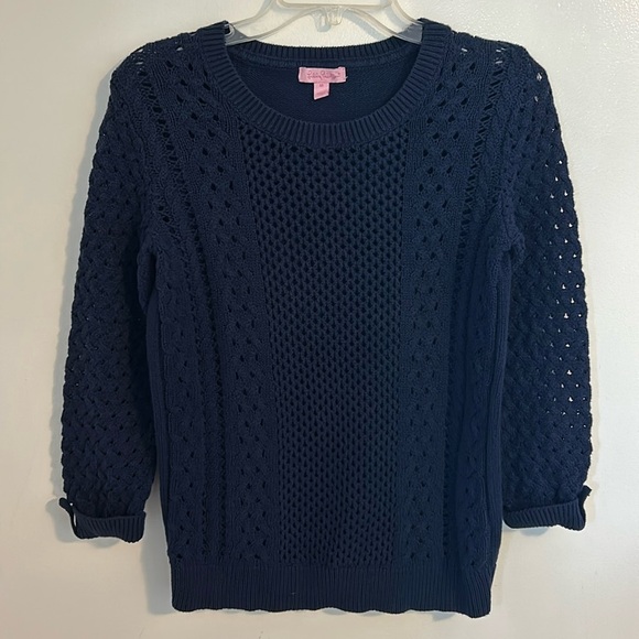 Lilly Pulitzer Sweaters - Lilly Pulitzer Navy Blue Open Knit Crewneck Sweater